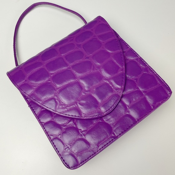 Vintage Handbags - Vintage 80s Croc Faux Leather Bag Crossbody or Top Handle